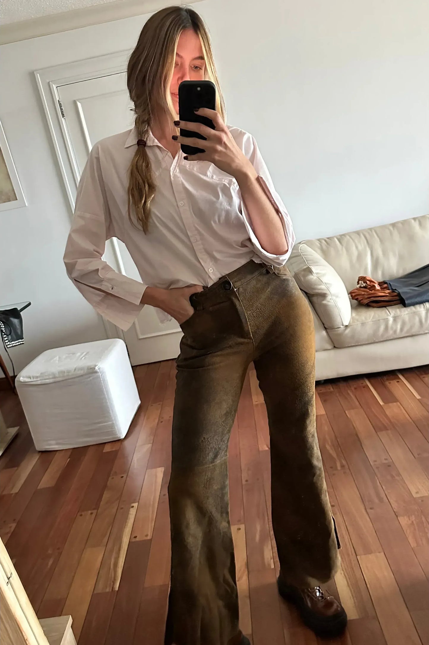 Pantalón Kao cuero vintage brown