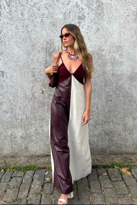 Vestido de cuero vino para mujer