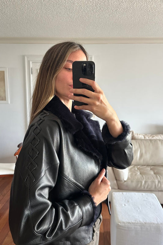 New Bomber Crop napalan negro y azul