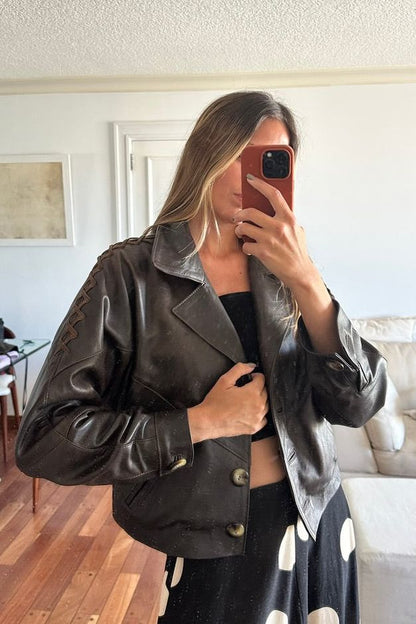 New Bomber Crop cuero chocolate