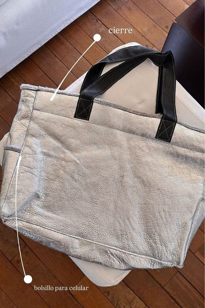 Tote cuero plata