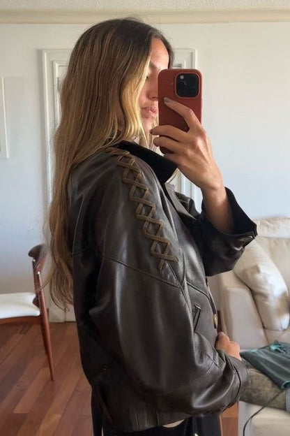 New Bomber Crop cuero chocolate