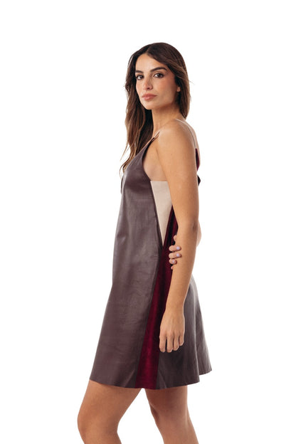 Vestido Zeus cuero ovino gamuza vino