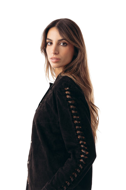Camisa de gamuza negra para mujer
