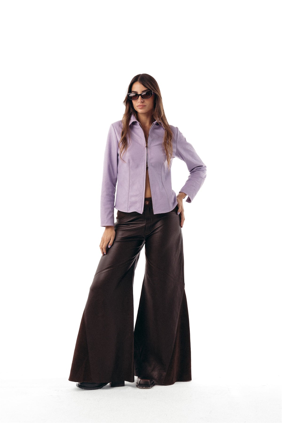 Camisa Zip Up cuero lavanda