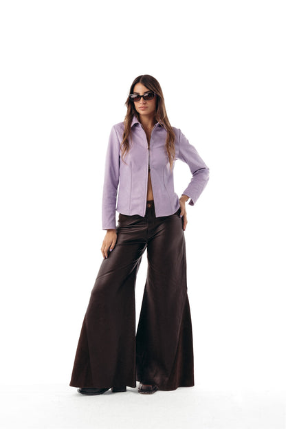 Camisa Zip Up cuero lavanda