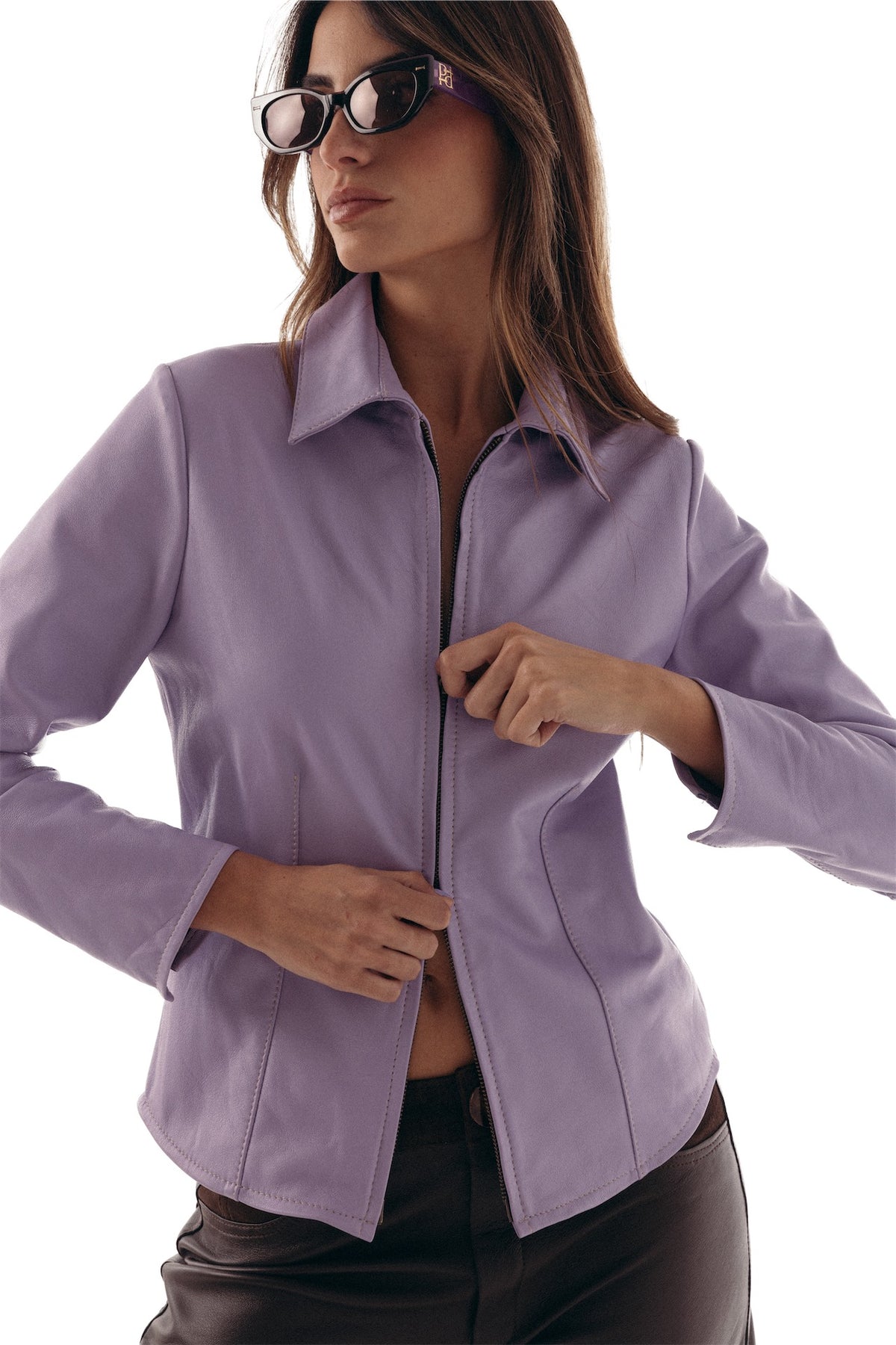 Camisa Zip Up cuero lavanda