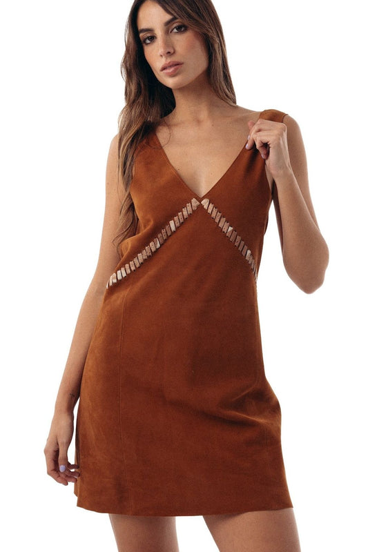 Vestido Formas de gamuza camel, Bowa Uruguay