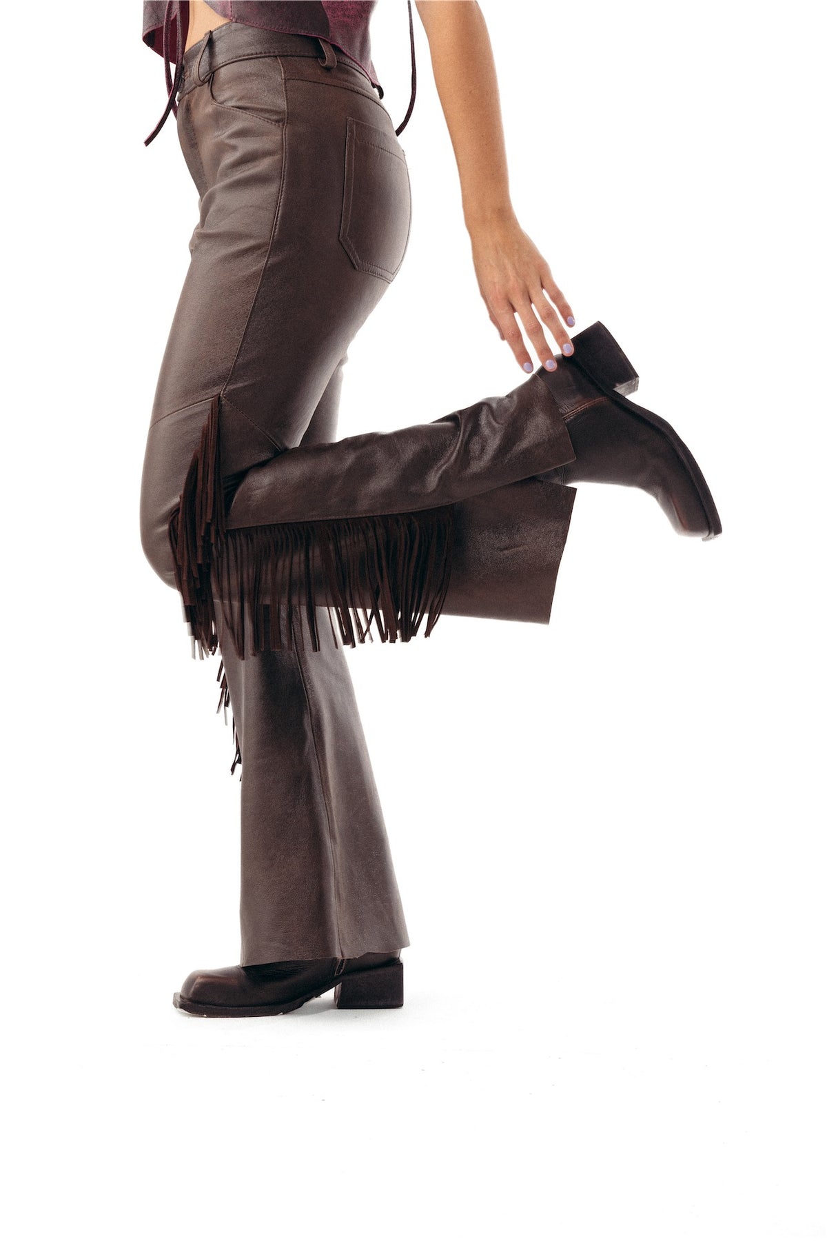Pantalon Kao Flecos cuero chocolate