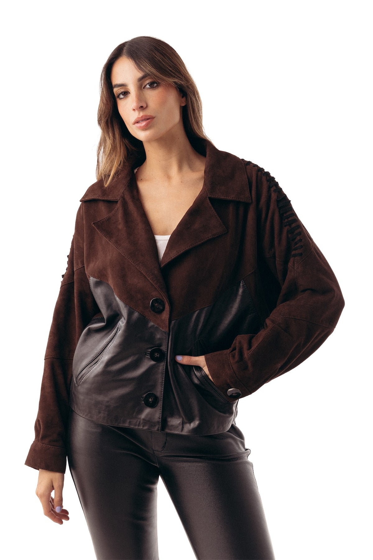 New Bomber cuero y gamuza