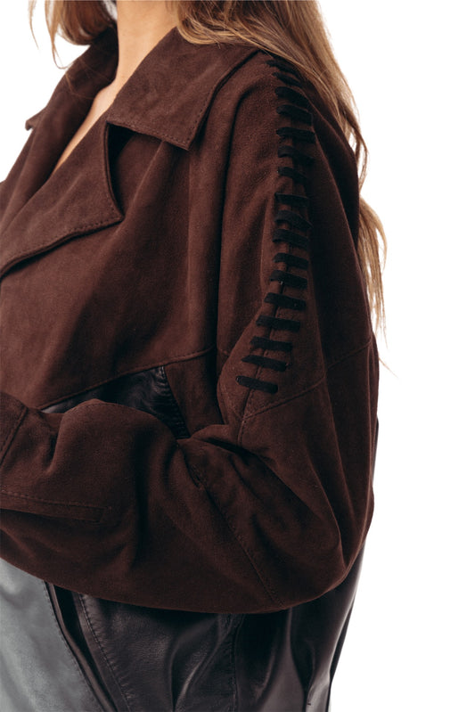 Bomber de cuero y gamuza para mujer
