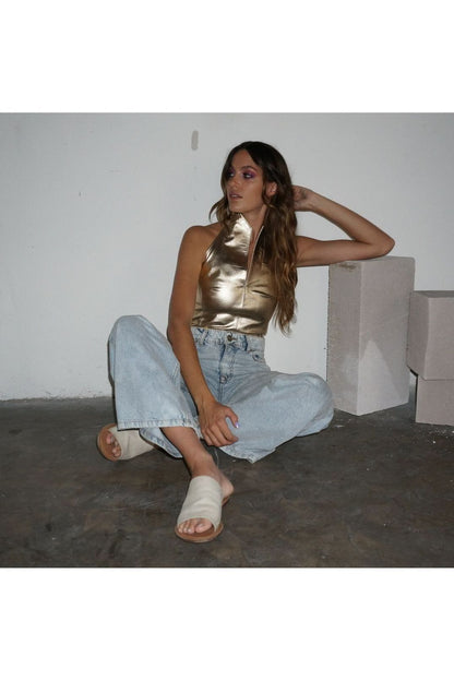 Top Corset cuero oro suave