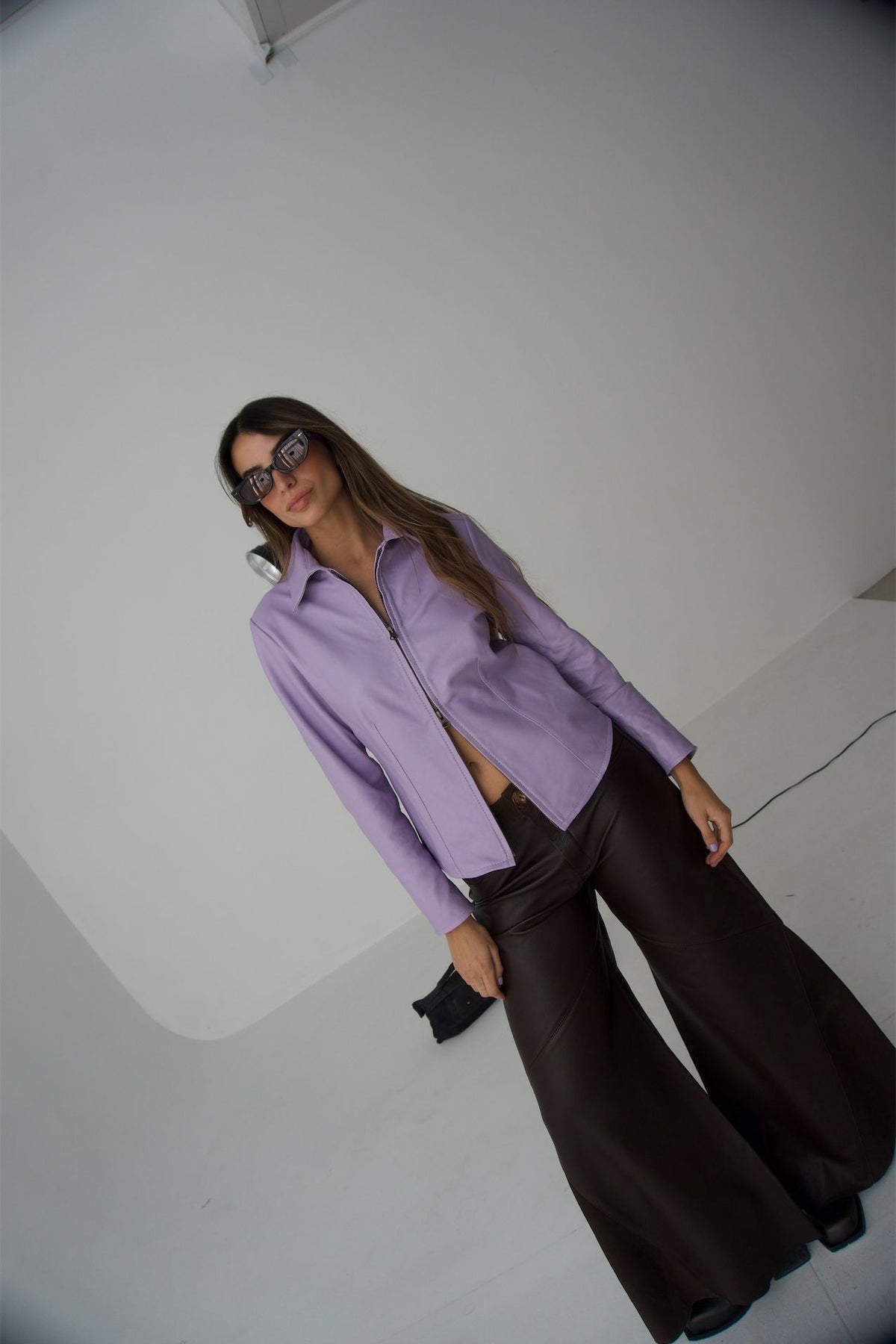 Camisa Zip Up cuero lavanda