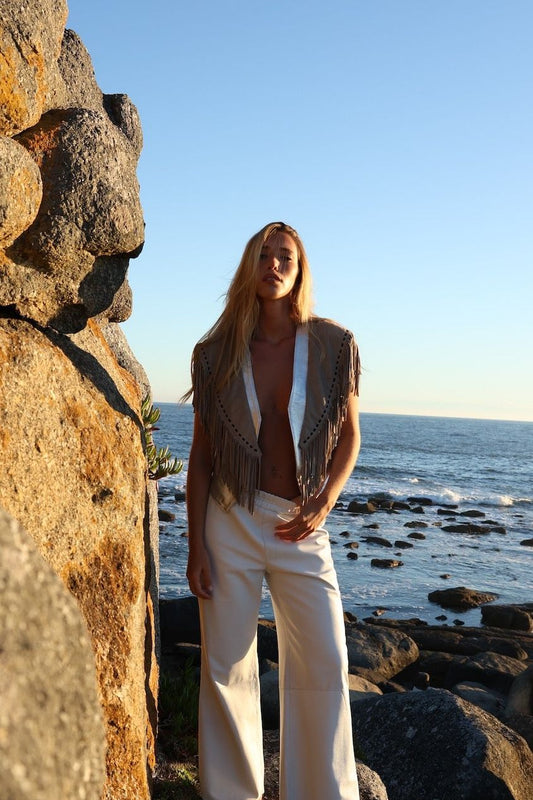 Pantalón Comfy de cuero blanco, Bowa Uruguay