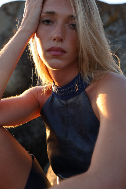 Top Sur cuero azul vintage