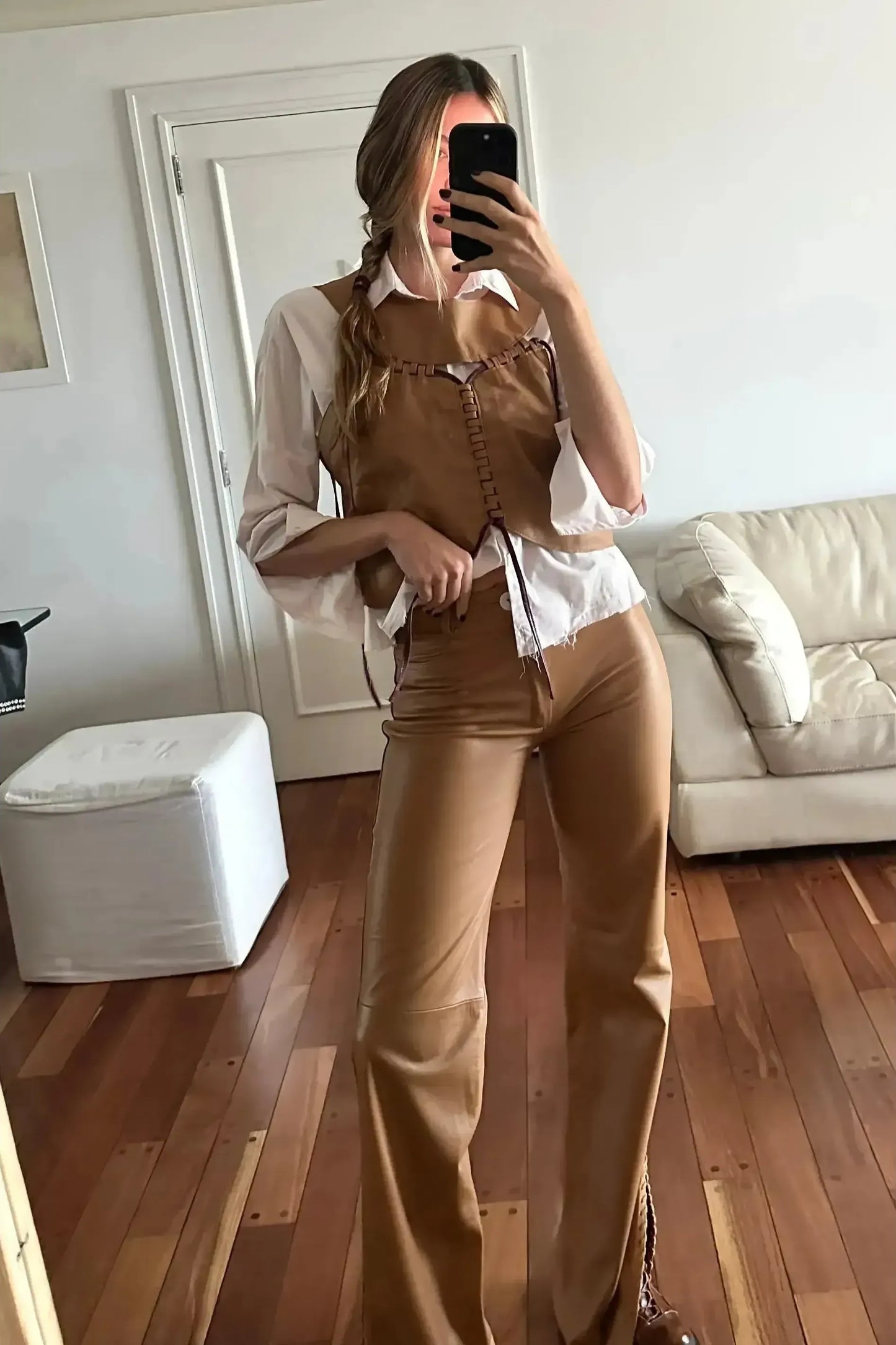 Pantalón Kao cuero camel