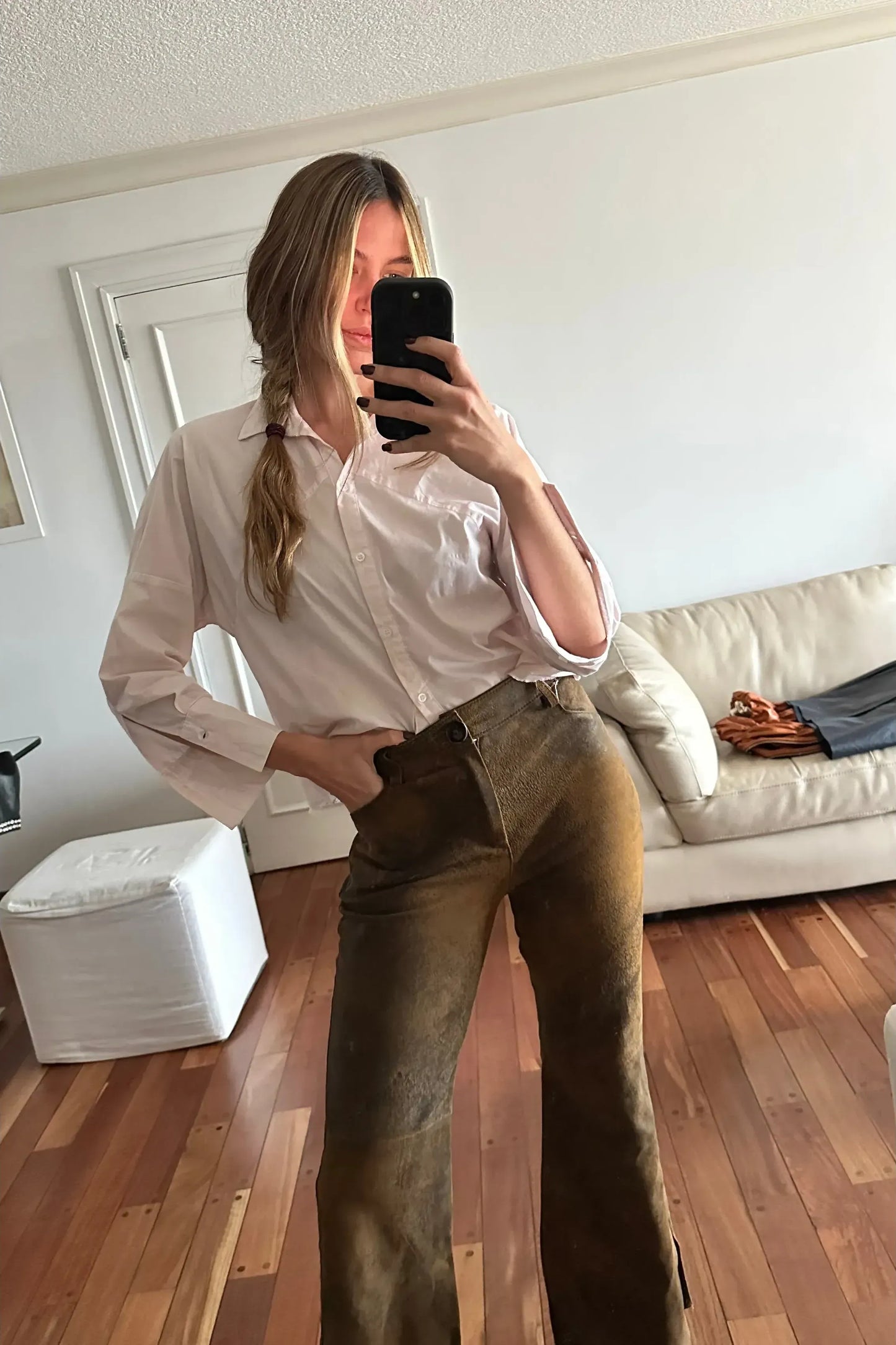 Pantalón Kao cuero vintage brown