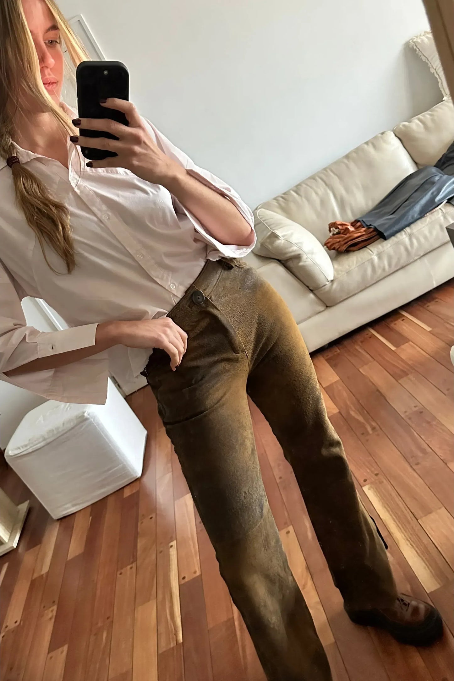 Pantalón Kao cuero vintage brown