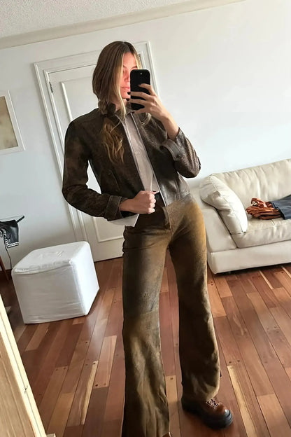 Pantalón Kao cuero vintage brown