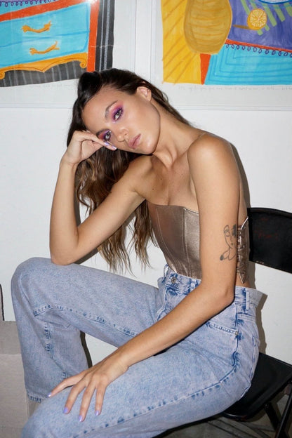 Top Corset cuero oro suave