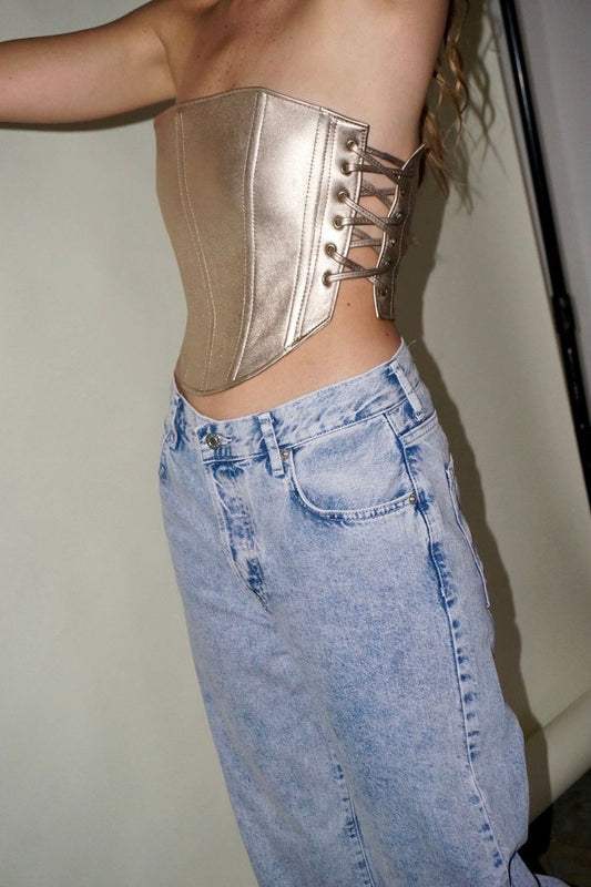 Top corset de cuero oro suave, Bowa Uruguay