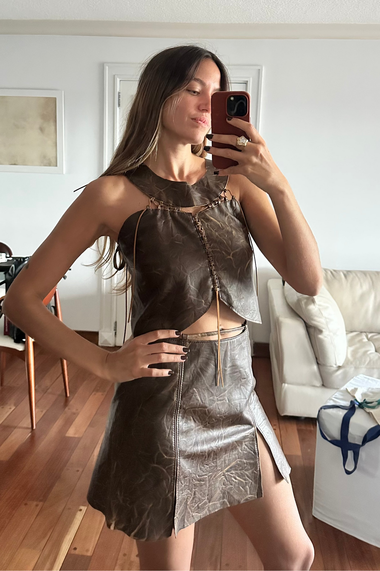 Falda Fragmentos cuero veteado