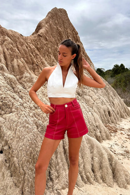 Top Cat corto cuero blanco