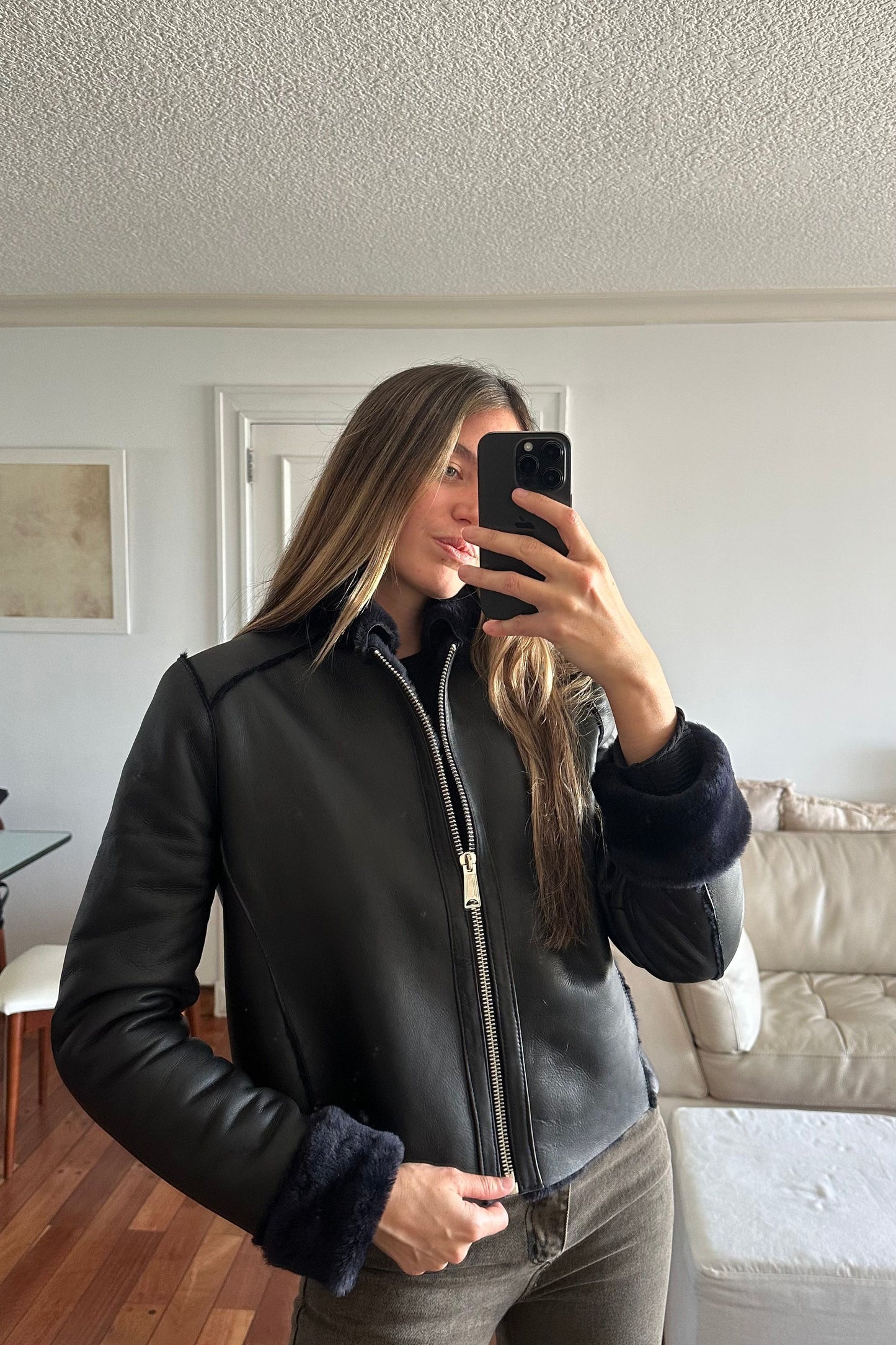 Campera Fur napalan negro y azul