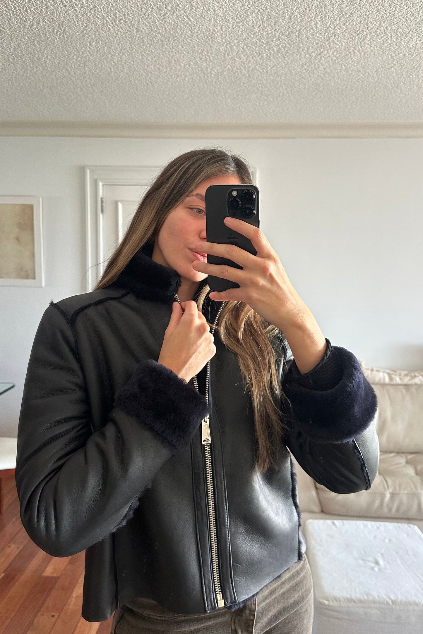 Campera Fur napalan negro y azul