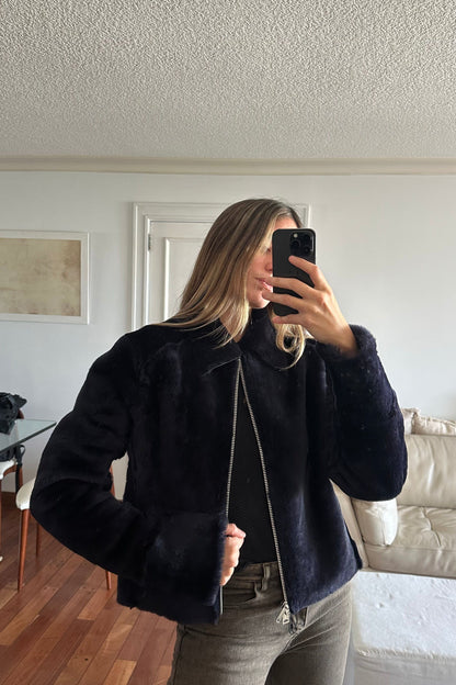 Campera Fur napalan negro y azul