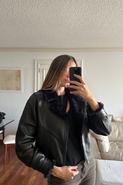 New Bomber Crop napalan negro y azul