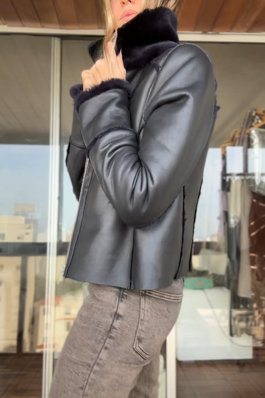 Campera Fur napalan negro y azul