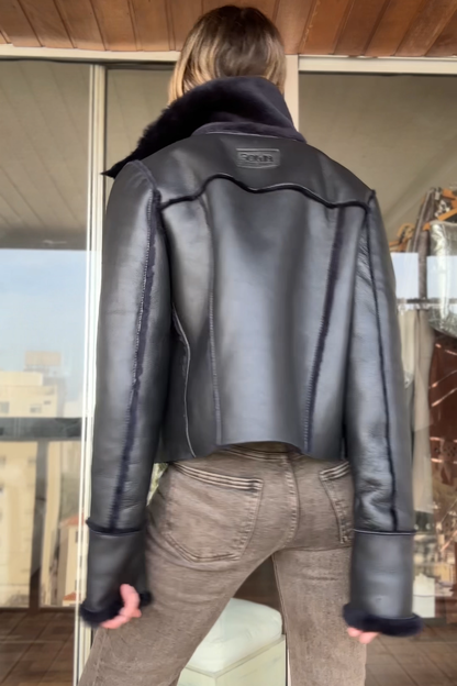 Campera Fur napalan negro y azul
