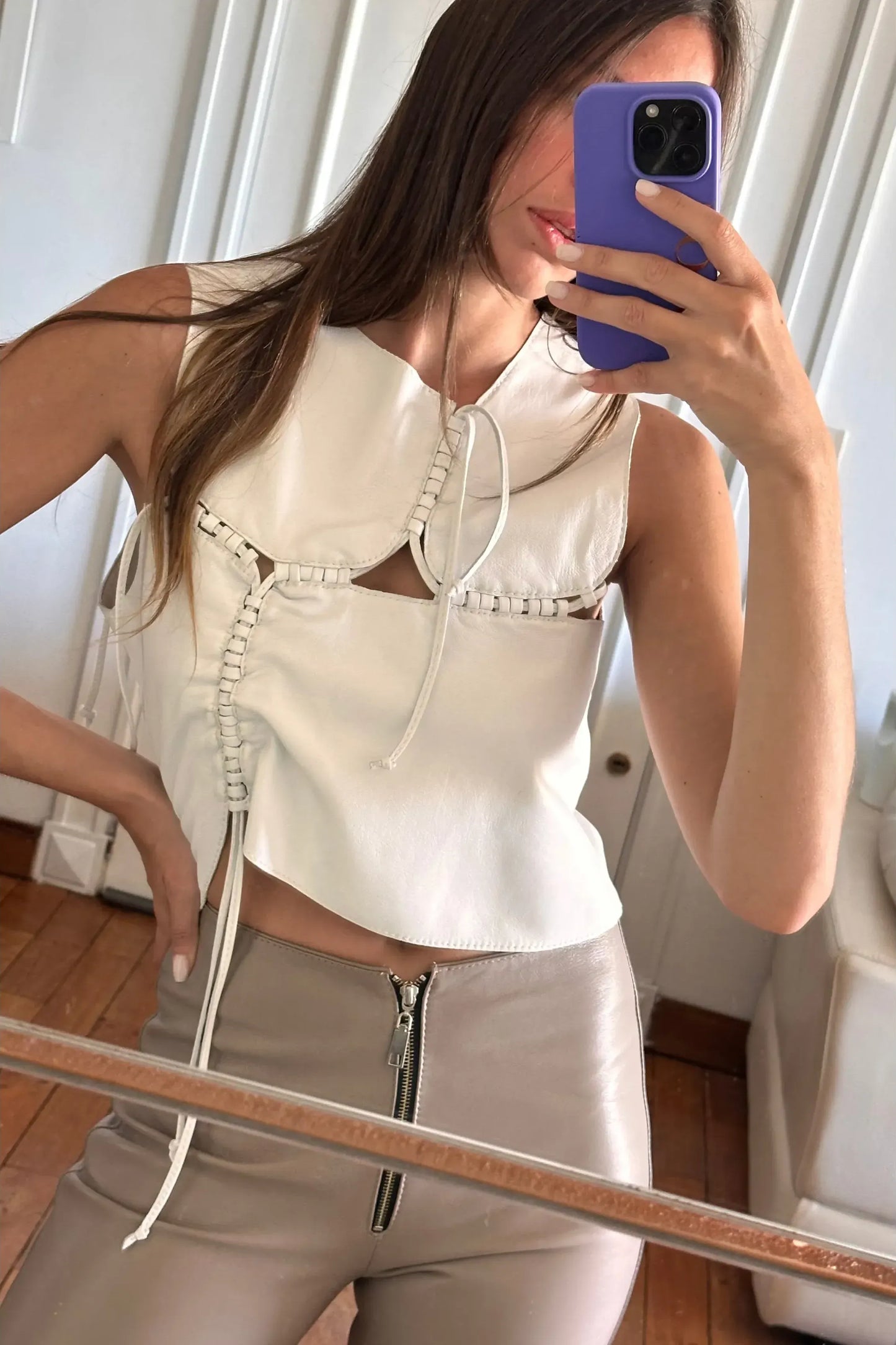 Top Roll cuero blanco