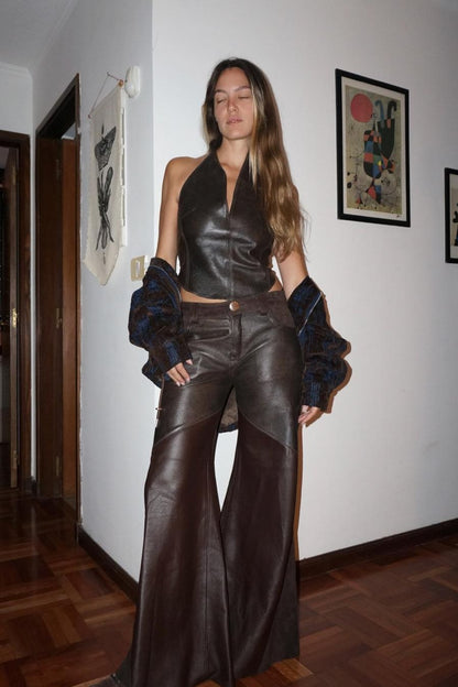 Pant Cuts cuero combinado