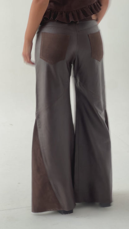 Cuts Leather Pants Chocolate with Suede