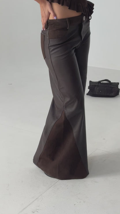 Cuts Leather Pants Chocolate with Suede