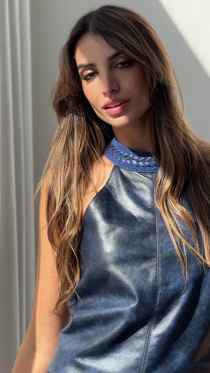 Top Sur cuero azul vintage