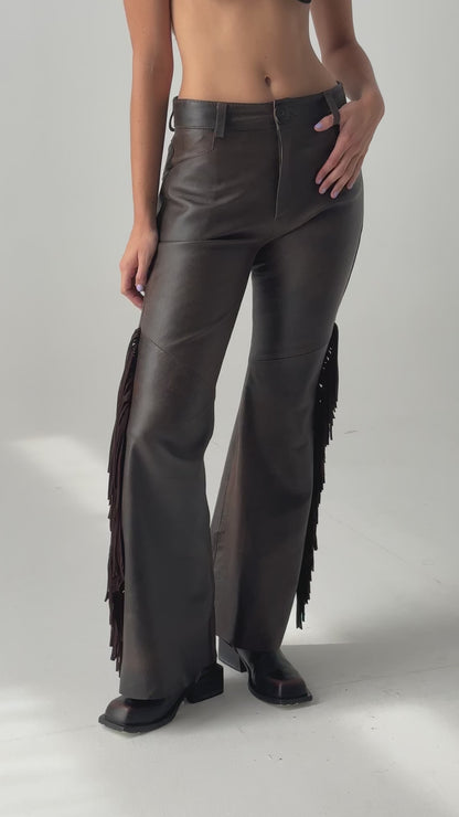 Pantalon Kao Flecos cuero chocolate