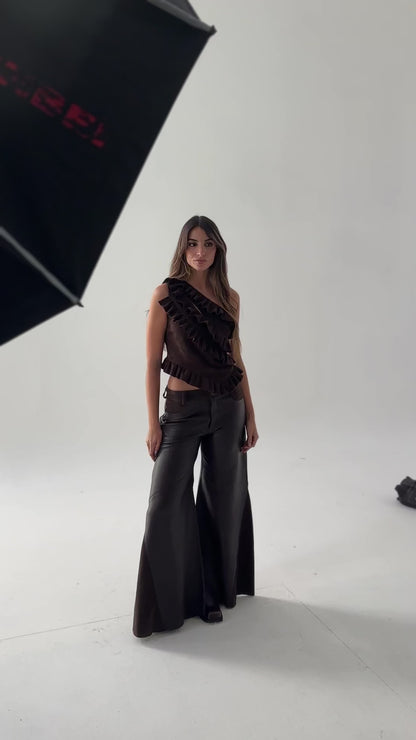 Cuts Leather Pants Chocolate with Suede
