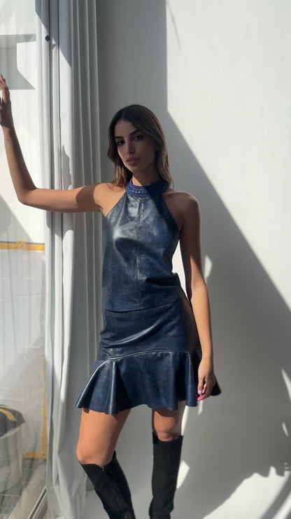 Top Sur cuero azul vintage