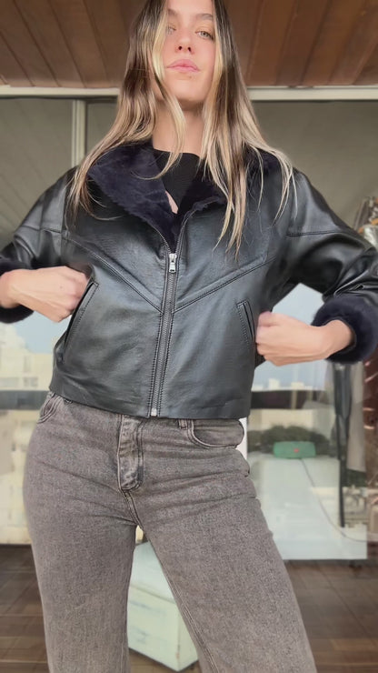 New Bomber Crop napalan negro y azul