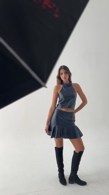 Falda Campana cuero azul