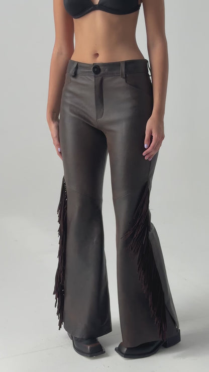 Pantalon Kao Flecos cuero chocolate